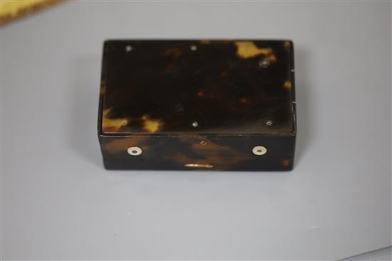 A 19th century Swiss tortoiseshell music box, 3.5 x 2.25in., height 1.25in.